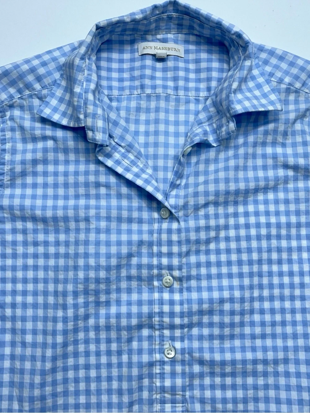 Ann Mashburn Popover Shirt Womens Small Blue Long Sleeve Gingham Poplin - Picture 15 of 16